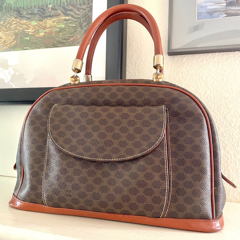 CELINE PARIS STUNNING VTG Macadam Brown Dome Satchel MC99/1 GUC W/COA